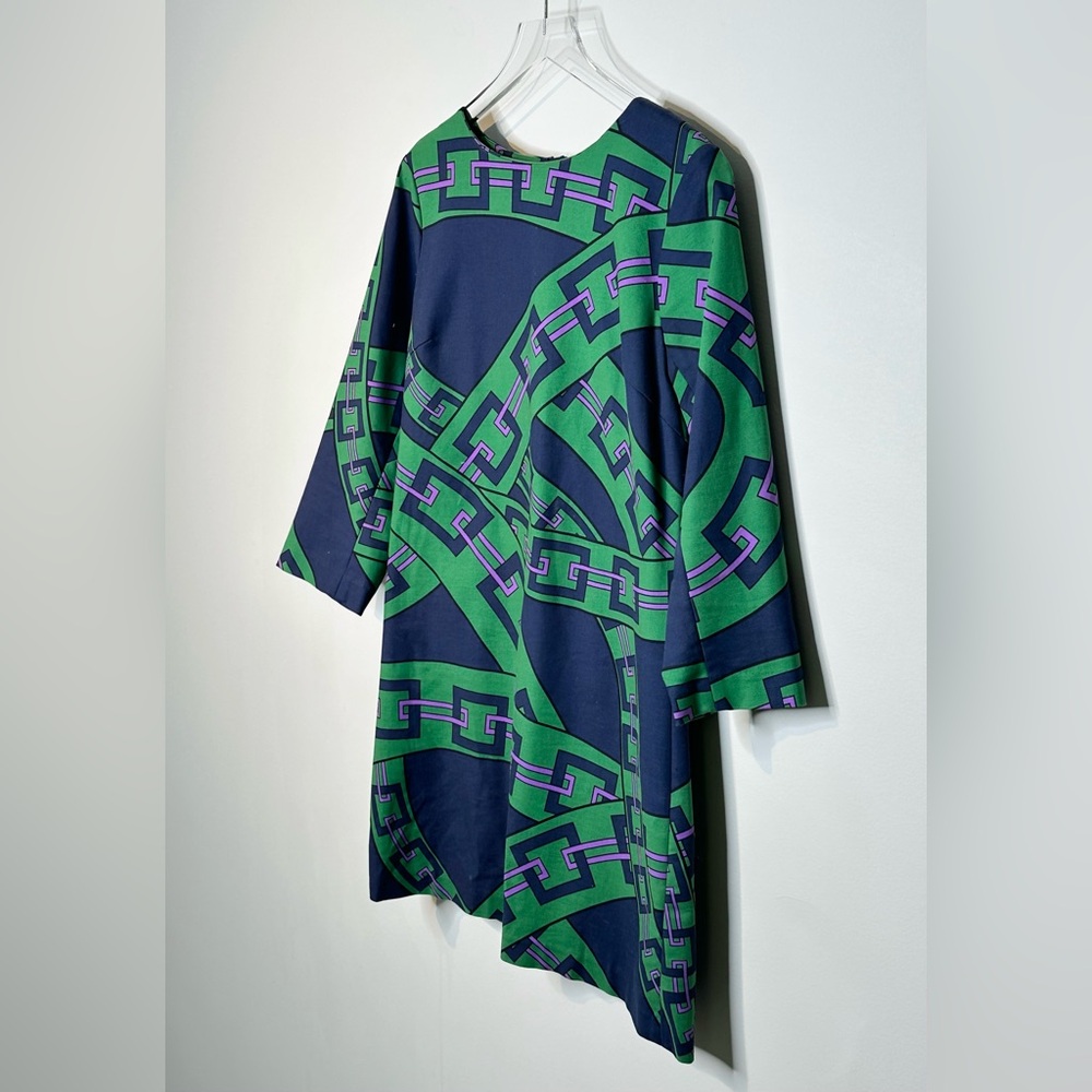 Elizabeth McKay London Chain Green Navy Blue Purple Cotton Blend Shift Dress - Picture 4 of 11